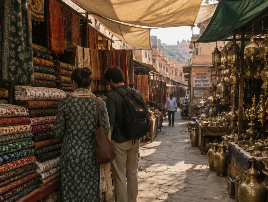 Market stalls on a local shopping street